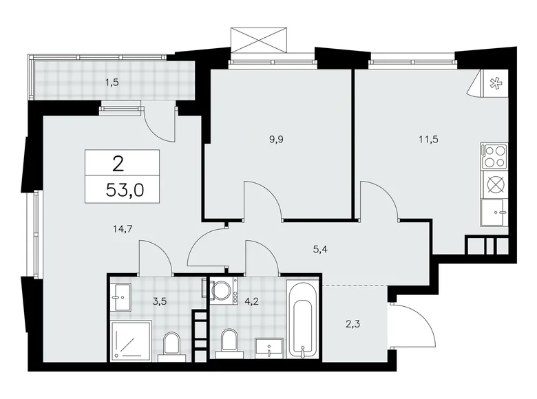 Квартира 2 комнаты 53 м² район Коммунарка, Россия