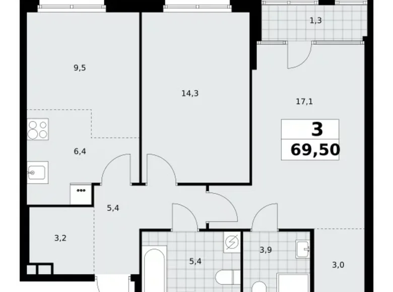Apartamento 3 habitaciones 70 m² Moscú, Rusia