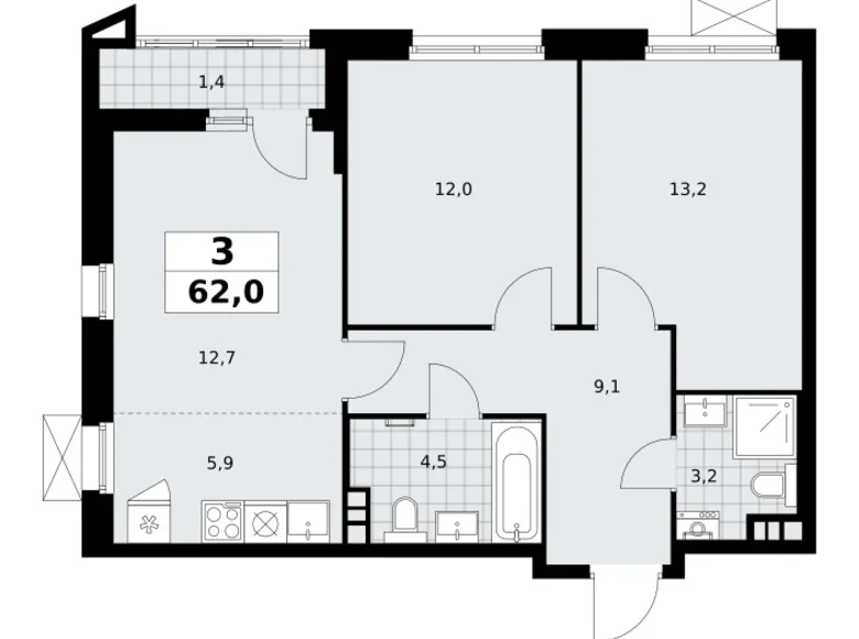 Apartamento 3 habitaciones 62 m² Kommunarka, Rusia