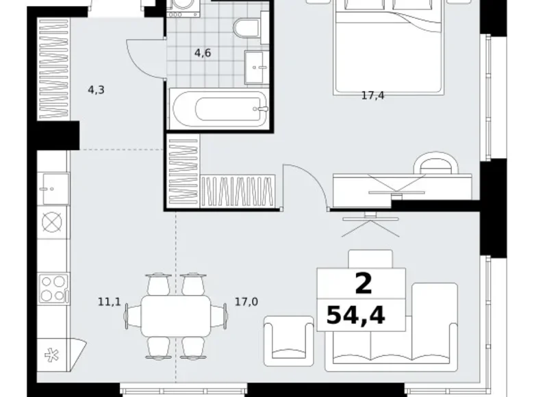Квартира 2 комнаты 54 м² район Коммунарка, Россия