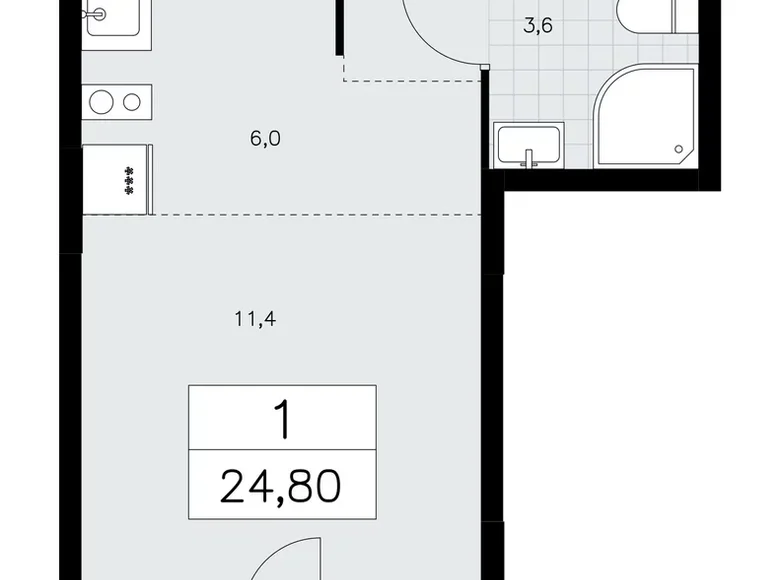Квартира 1 комната 25 м² район Коммунарка, Россия