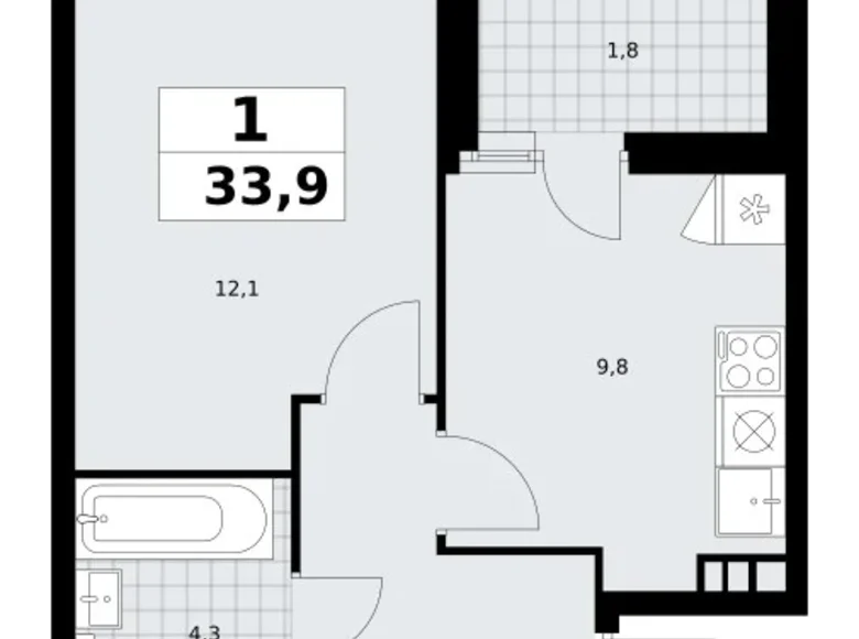 Квартира 1 комната 34 м² район Коммунарка, Россия