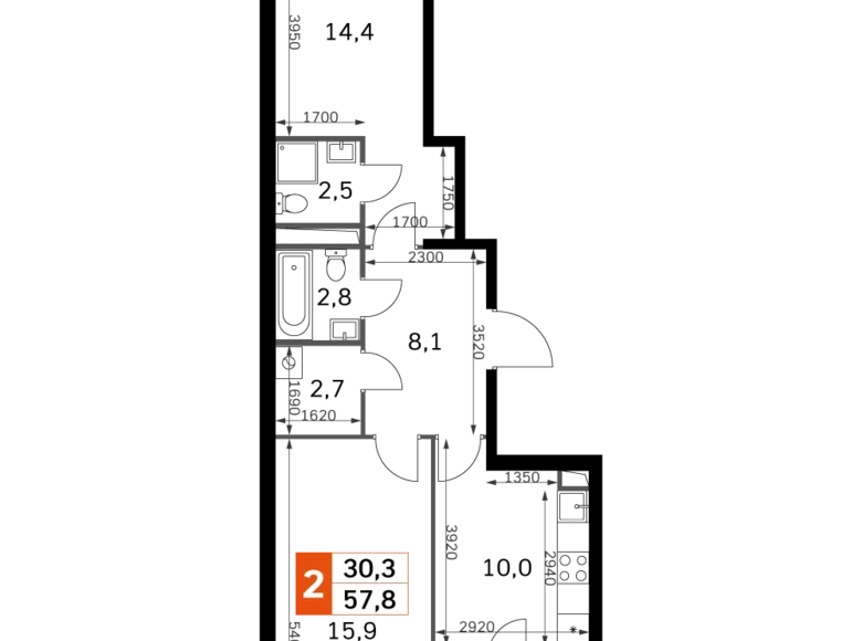 Wohnung 2 zimmer 58 m² Moskau, Russland