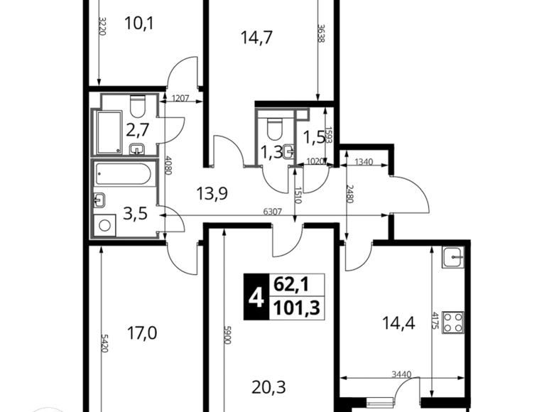 Appartement 4 chambres 101 m² Lioubertsy, Russie
