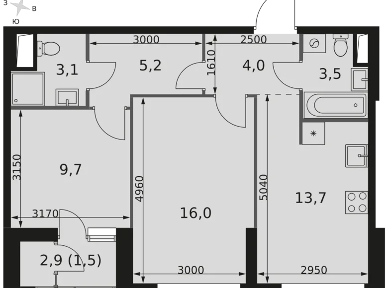 Квартира 2 комнаты 57 м² Москва, Россия