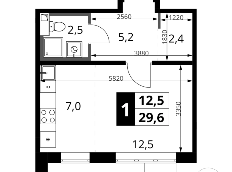 1 room studio apartment 30 m² Khimki, Russia