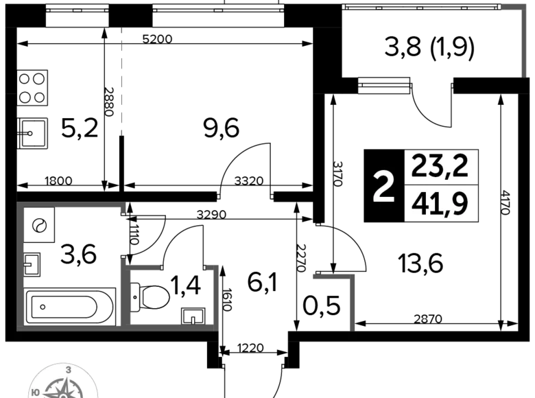Квартира 2 комнаты 42 м² Люберцы, Россия