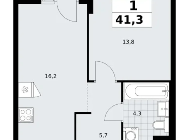 1 room apartment 41 m² Troitsk, Russia