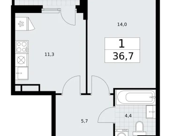 Mieszkanie 1 pokój 37 m² Wnukowo, Rosja