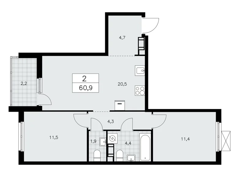 Wohnung 2 zimmer 61 m² Krasnoje Selo, Russland