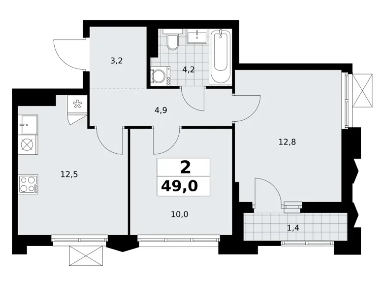 Apartamento 2 habitaciones 49 m² Troitsk, Rusia