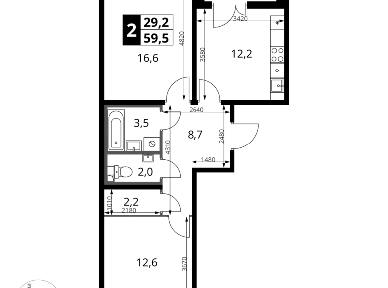Mieszkanie 2 pokoi 60 m² Leninsky District, Rosja
