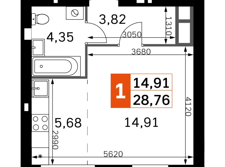 1 room studio apartment 29 m² Odincovskij gorodskoj okrug, Russia