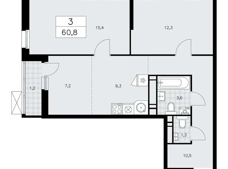 3 room apartment 61 m² Kommunarka, Russia