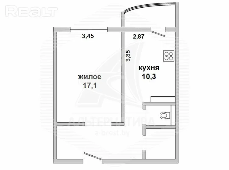 Квартира 1 комната 42 м² Мухавецкий сельский Совет, Беларусь