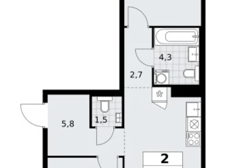 Apartamento 2 habitaciones 58 m² Troitsk, Rusia