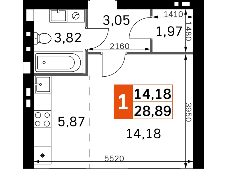 Estudio 1 habitación 29 m² Odincovskij gorodskoj okrug, Rusia