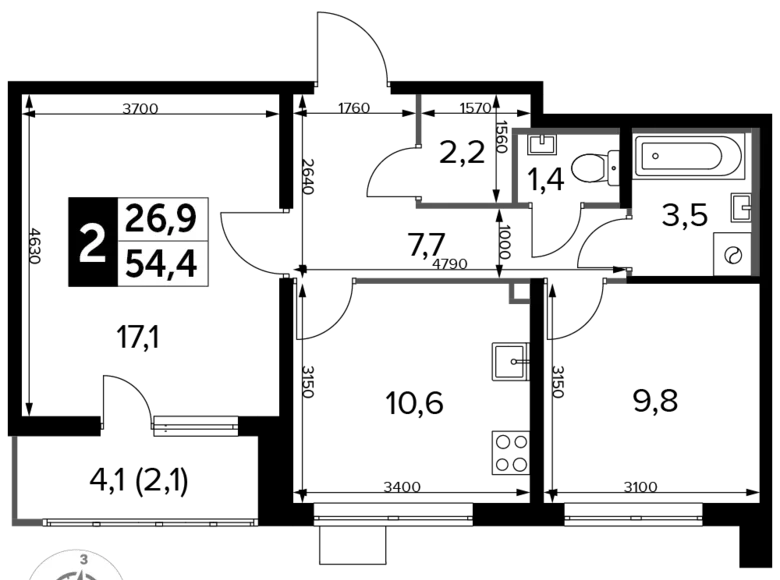 Mieszkanie 2 pokoi 54 m² Lubiercy, Rosja