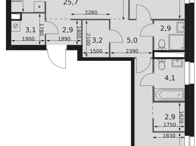 3 room apartment 83 m² Moscow, Russia