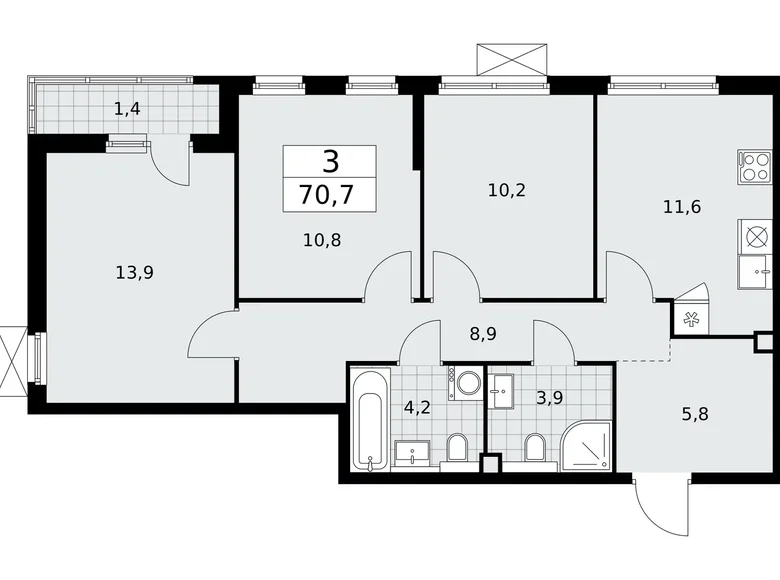 Apartamento 3 habitaciones 71 m² Kommunarka, Rusia