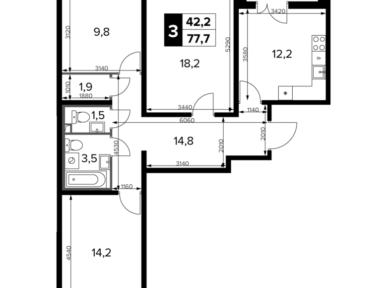 Квартира 3 комнаты 78 м² Ленинский городской округ, Россия