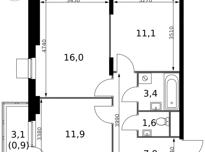 Квартира 2 комнаты 53 м² Сапроново, Россия