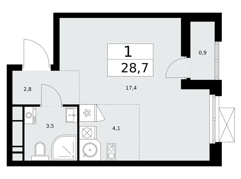 1 room apartment 29 m² Kommunarka, Russia