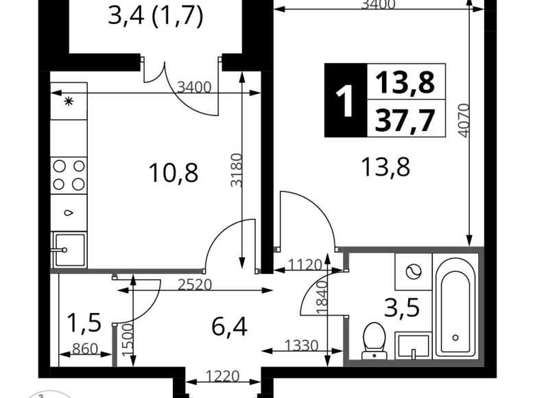 Appartement 1 chambre 38 m² Leninsky District, Russie