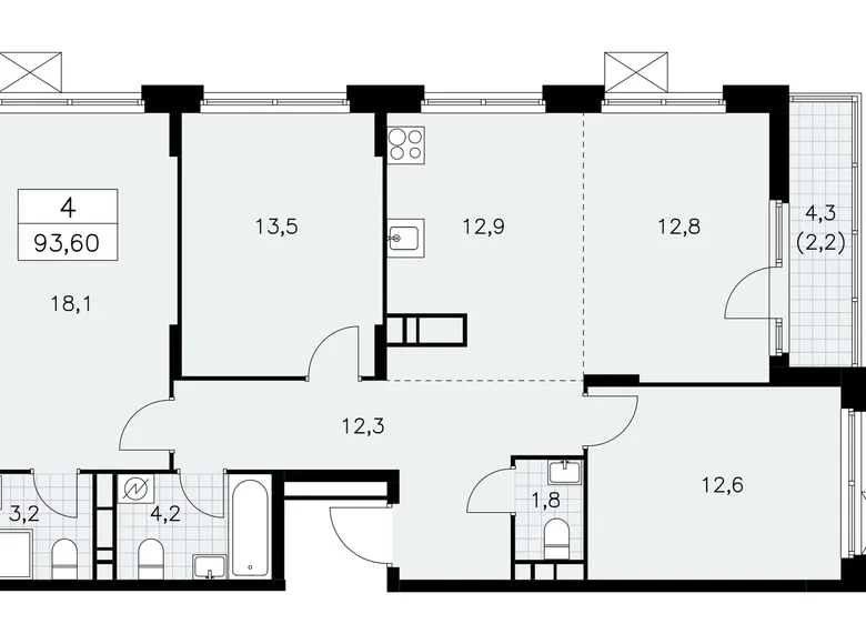 Квартира 4 комнаты 94 м² район Коммунарка, Россия