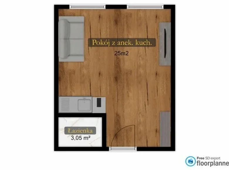 Appartement 1 chambre 28 m² Lodz, Pologne