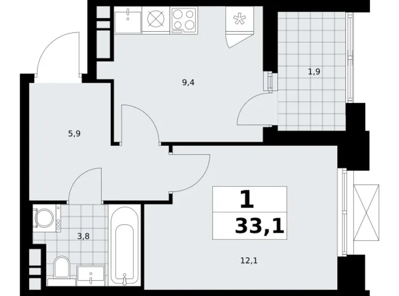 Apartamento 1 habitación 33 m² Kommunarka, Rusia