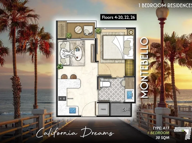 Wohnung 1 Schlafzimmer 30 m² Pattaya, Thailand