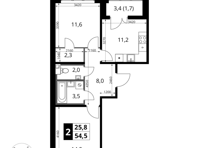 Wohnung 2 zimmer 55 m² Chimki, Russland