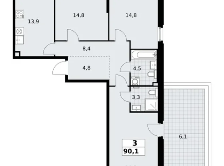 Mieszkanie 3 pokoi 90 m² Kommunarka, Rosja