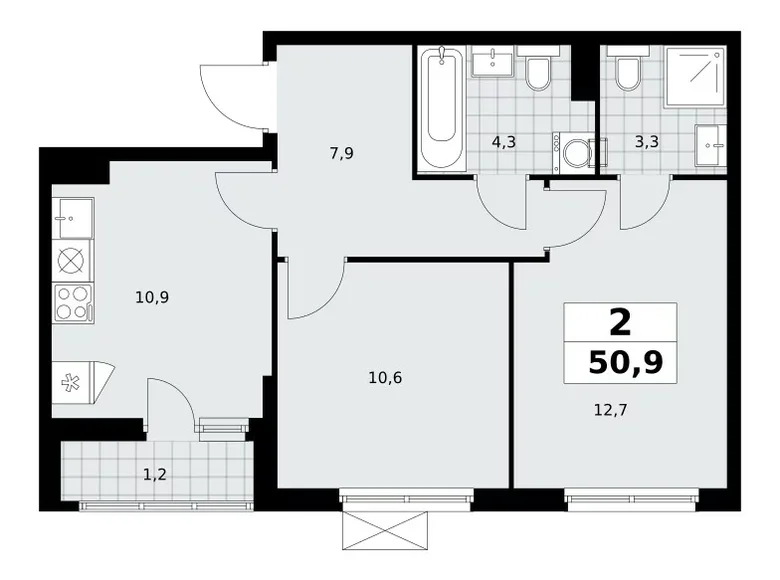 2 room apartment 51 m² Kommunarka, Russia