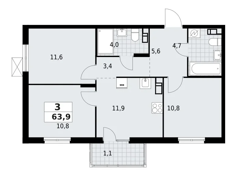 Apartamento 3 habitaciones 64 m² Krasnoye Selo, Rusia