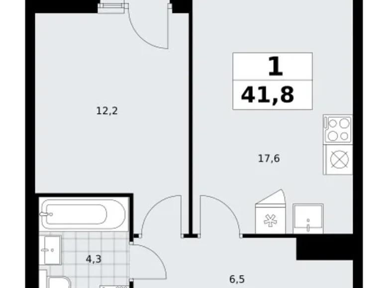 1 room apartment 42 m² Troitsk, Russia