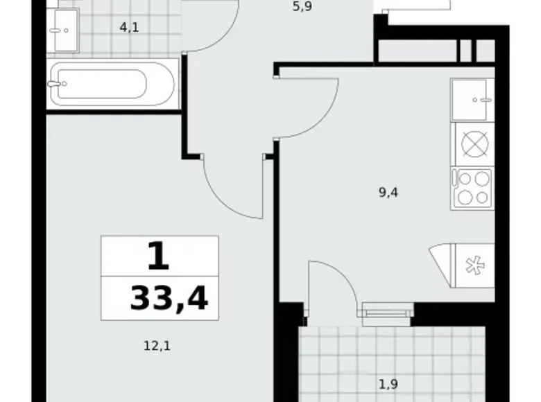 Wohnung 1 zimmer 33 m² Kommunarka, Russland