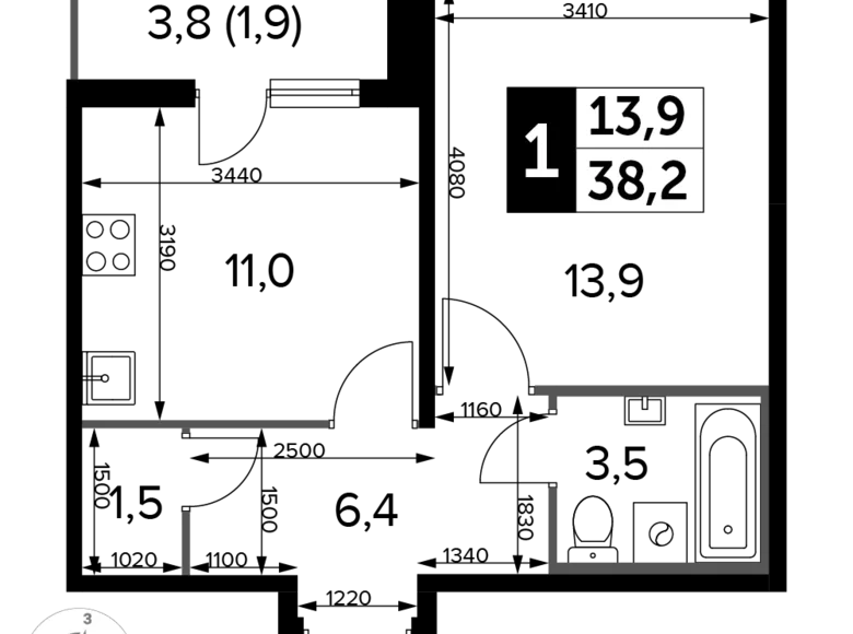 Квартира 1 комната 38 м² Люберцы, Россия
