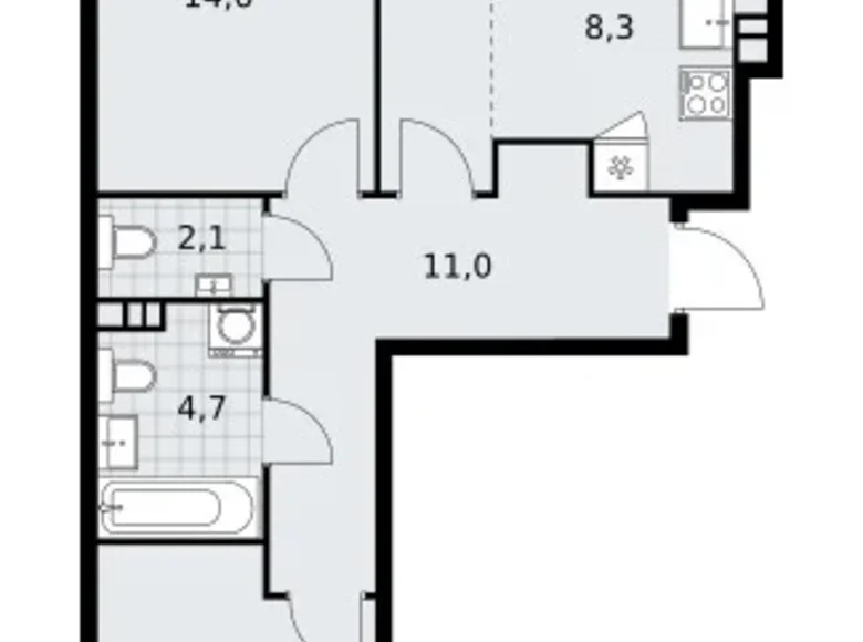 3 room apartment 70 m² Kommunarka, Russia