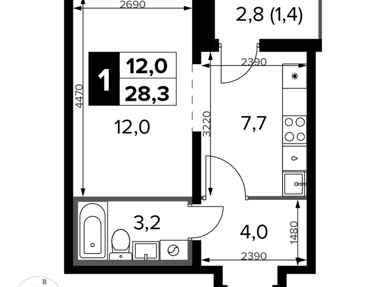 1 room apartment 28 m² Sapronovo, Russia