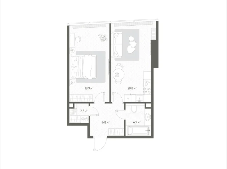 1 room apartment 53 m² Russia, Russia