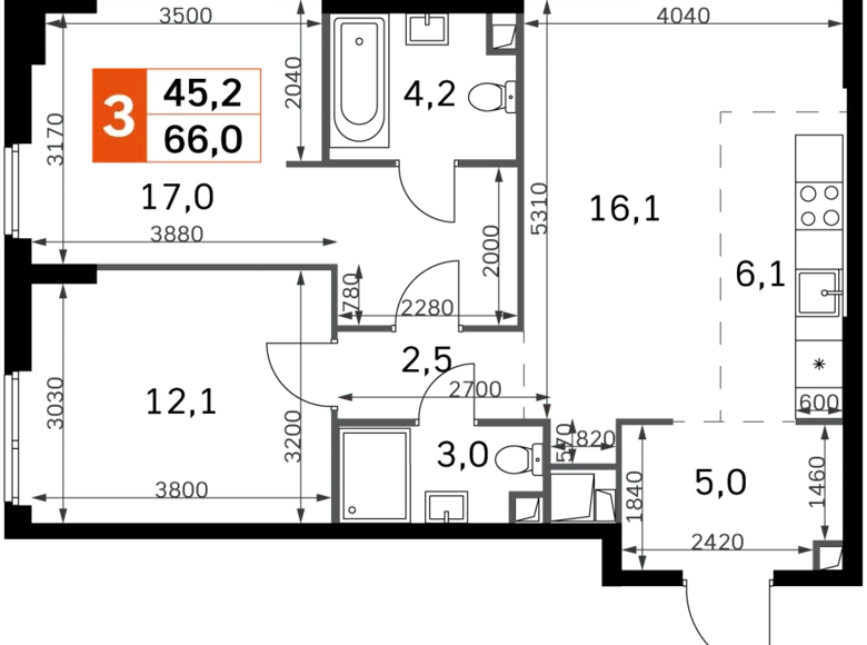 Appartement 3 chambres 66 m² Moscou, Russie