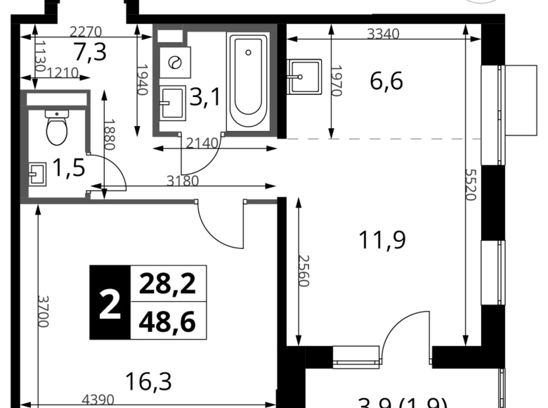 2 room apartment 49 m² Sapronovo, Russia