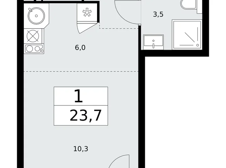 1 room apartment 24 m² Kommunarka, Russia
