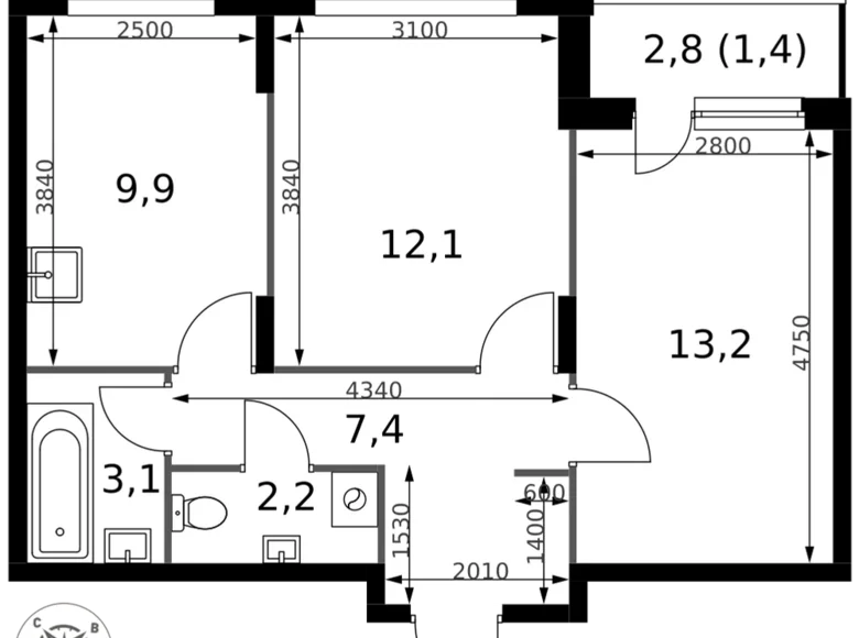 Wohnung 2 zimmer 49 m² Sapronovo, Russland