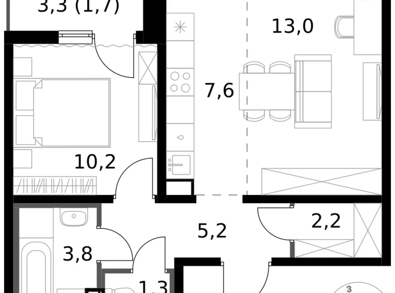 Appartement 2 chambres 45 m² Leninsky District, Russie
