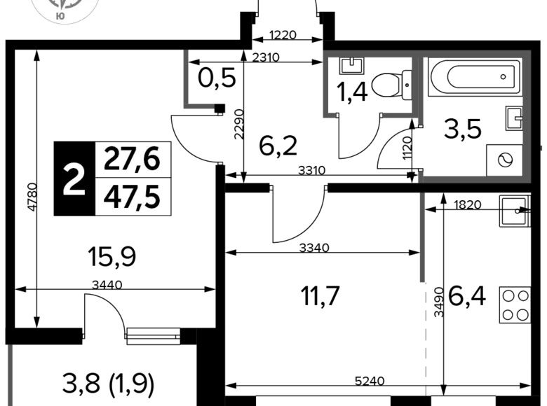 Wohnung 2 zimmer 48 m² Ljuberzy, Russland