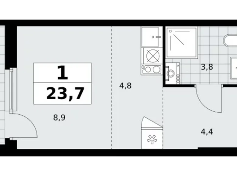 1 room apartment 24 m² Kommunarka, Russia