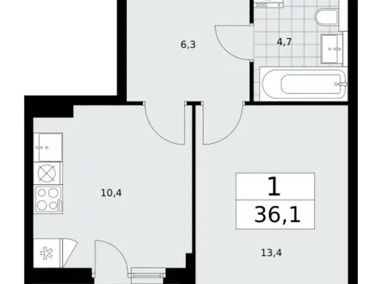 Mieszkanie 1 pokój 36 m² Kommunarka, Rosja